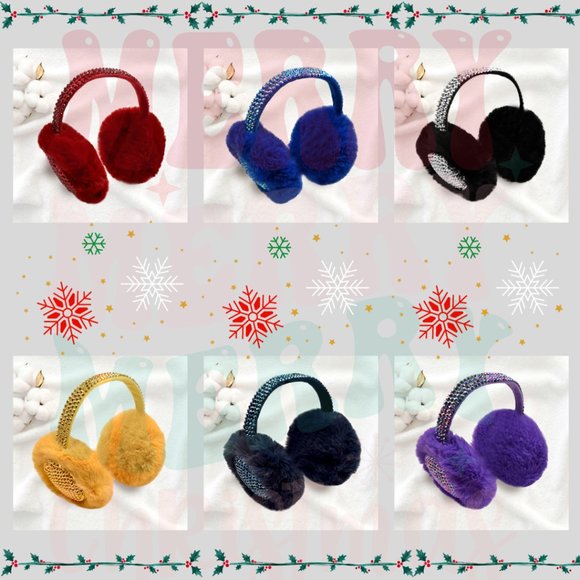 Accessories - STUDDED FLUFFY PLUSH FAUX FUR FOLDABLE EARMUFFS, COZY EAR WARMER